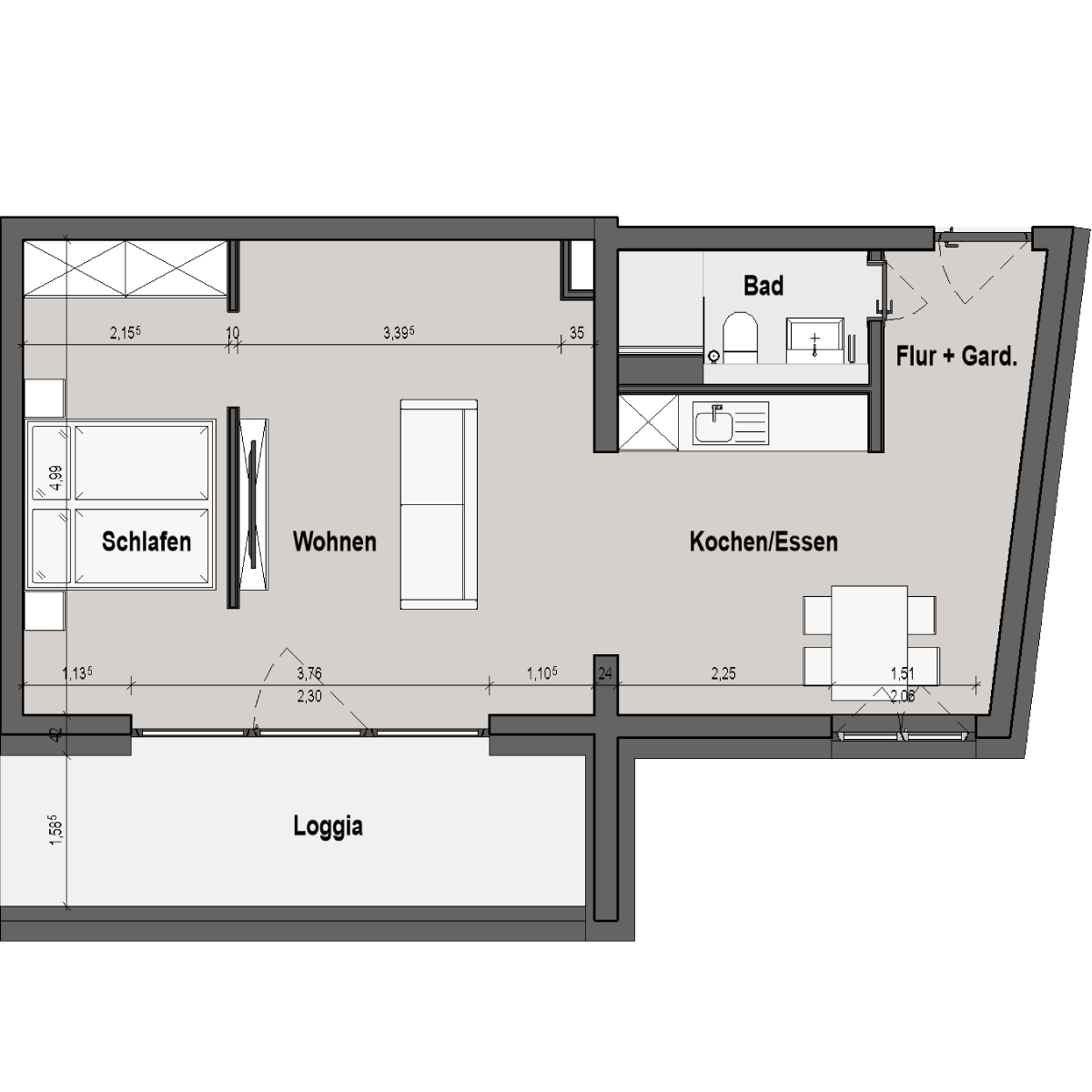 BF12 Landau Bauteil A 1,5 Zimmer-Wohnung Muster