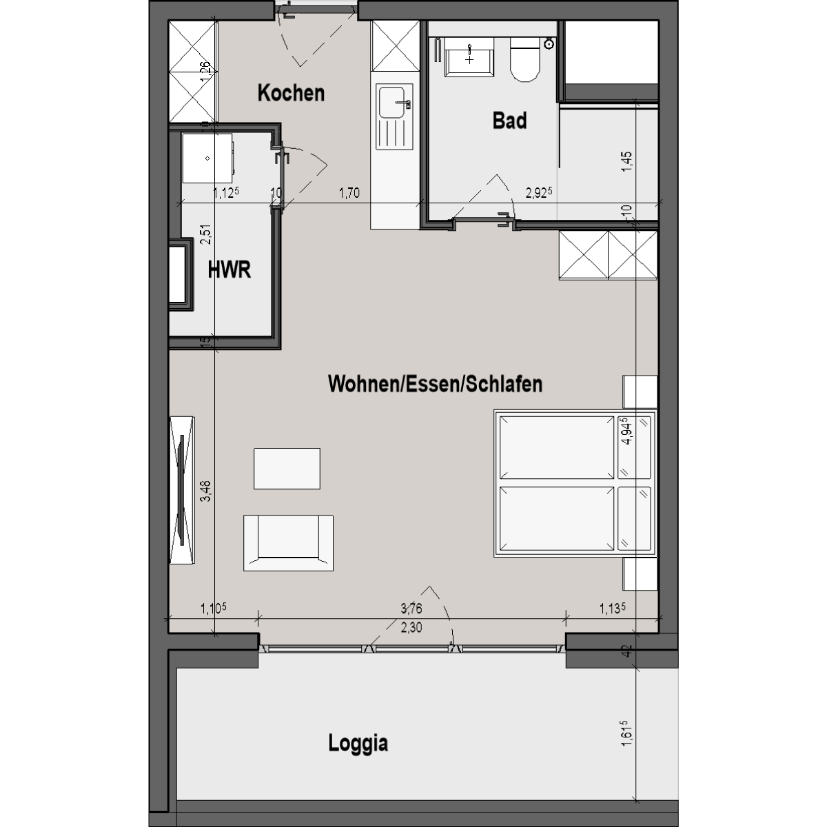 BF12 Landau Bauteil A 1 Zimmer-Wohnung Muster