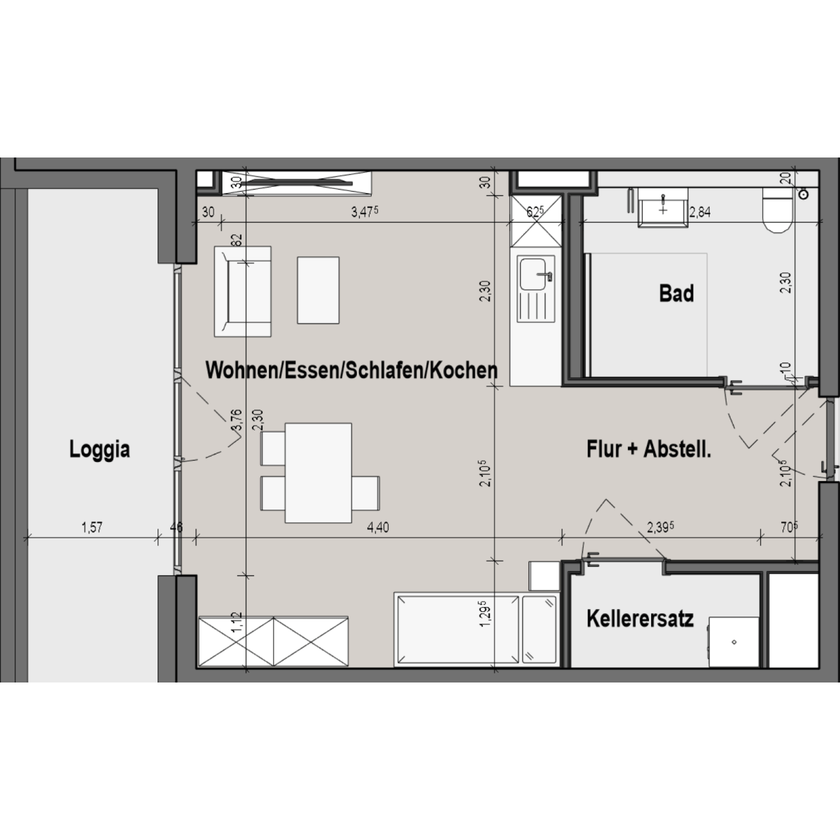 1-Raum-Wohnung Muster