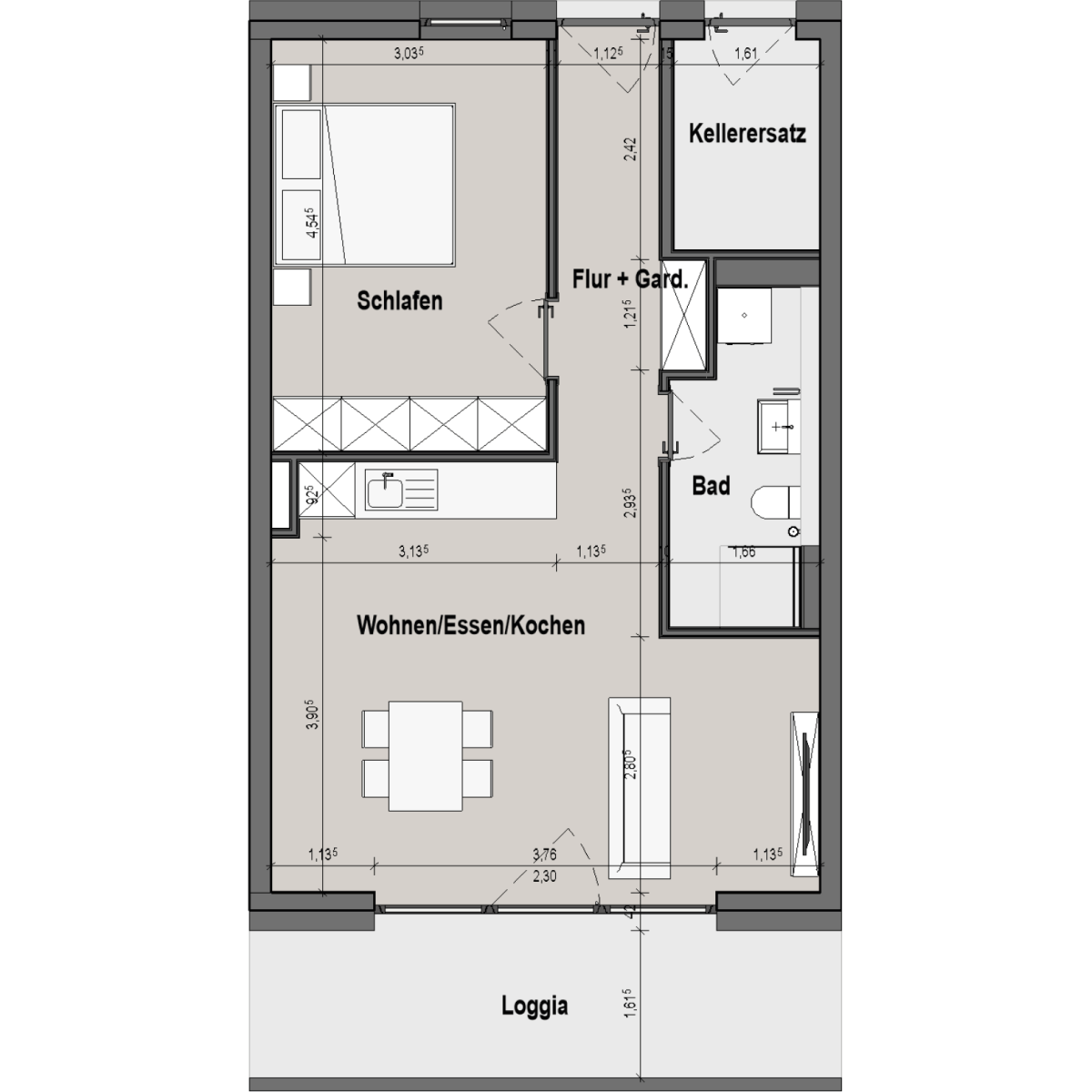 2-Raum-Wohnung Muster