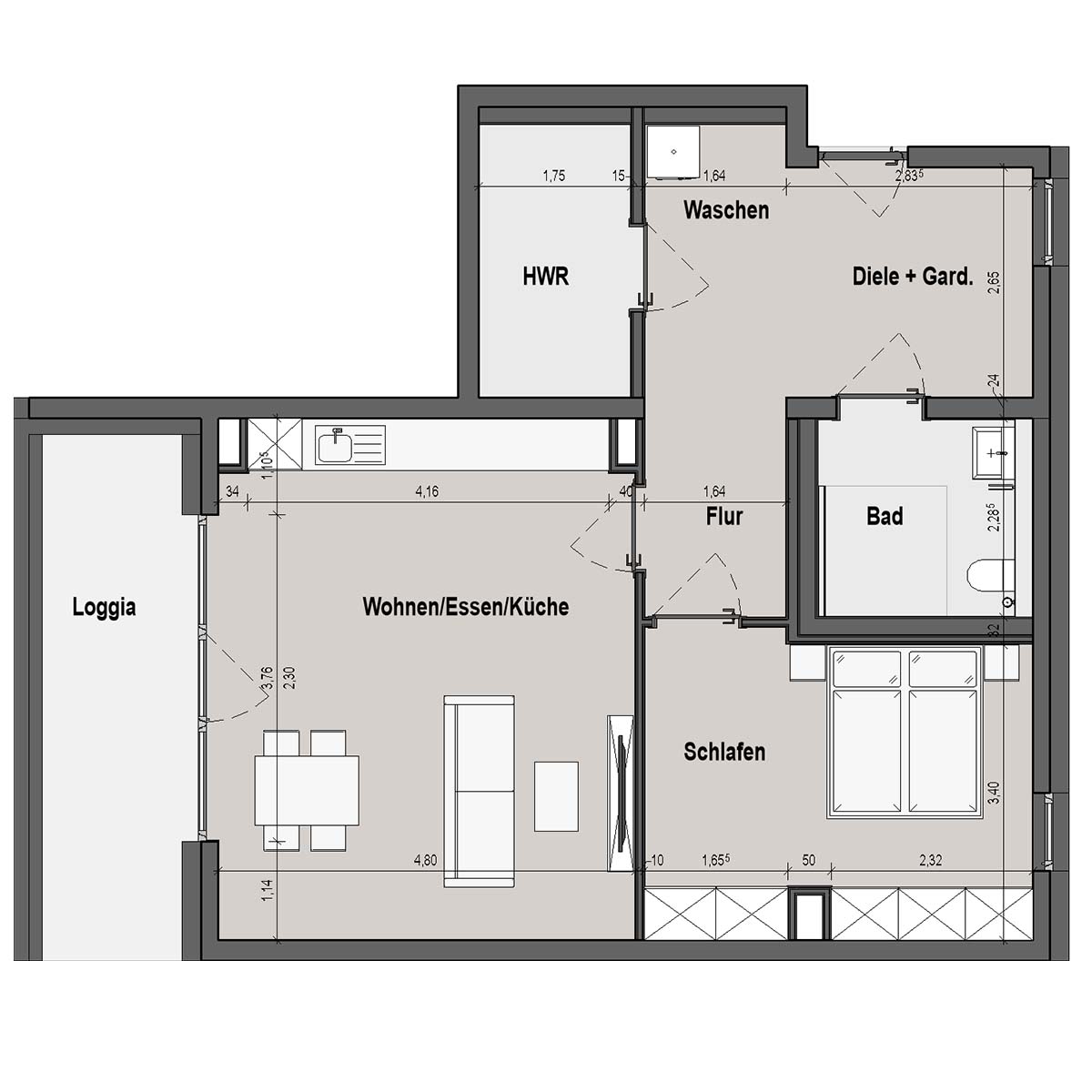 BF12 Landau Bauteil B 2 Zimmer-Wohnung Muster