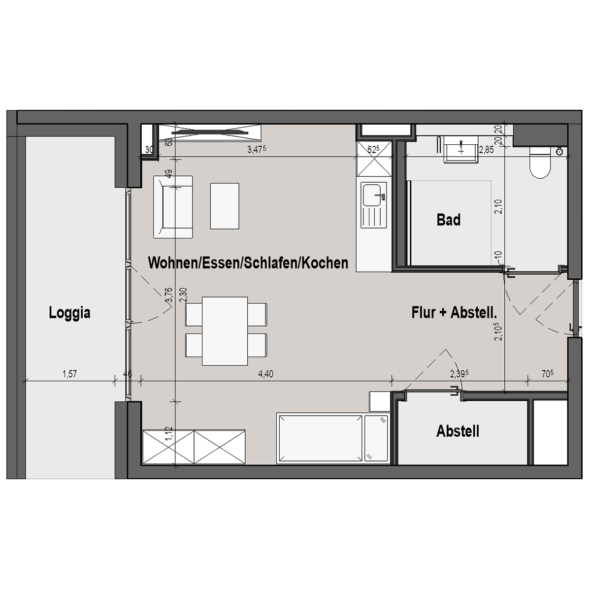 BF12 Landau Bauteil C 1 Zimmer-Wohnung Muster