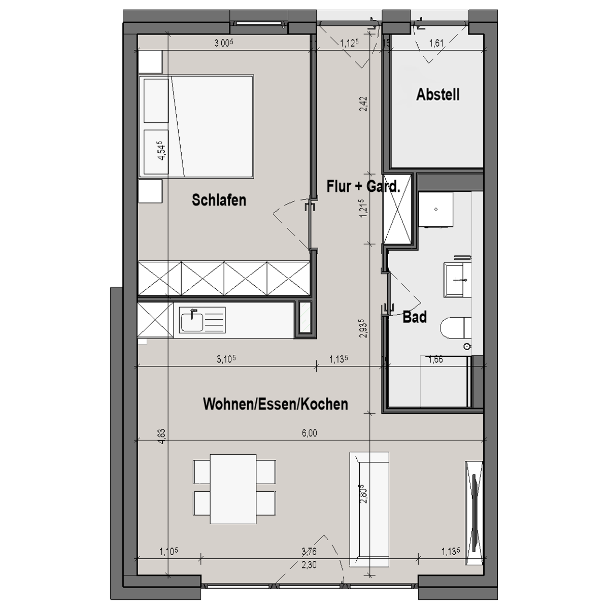 BF12 Landau Bauteil D 2 Zimmer-Wohnung Muster